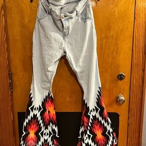 Boho Flare Jeans with Geometric Pattern